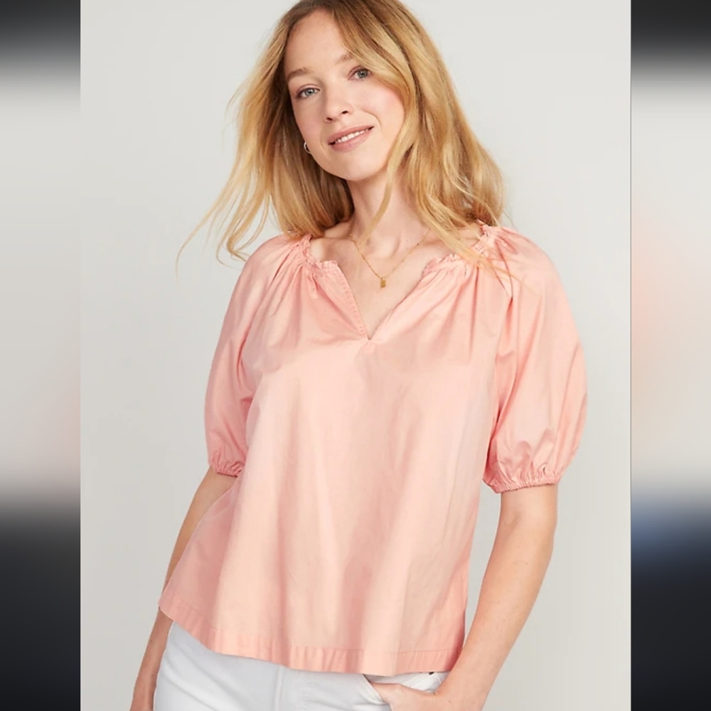 Old Navy Puff-Sleeve Split-Neck Swing Blouse